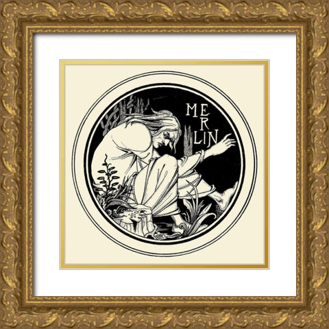 Morte DArthur 1893 - Merlin Gold Ornate Wood Framed Art Print with Double Matting by Beardsley, Aubrey