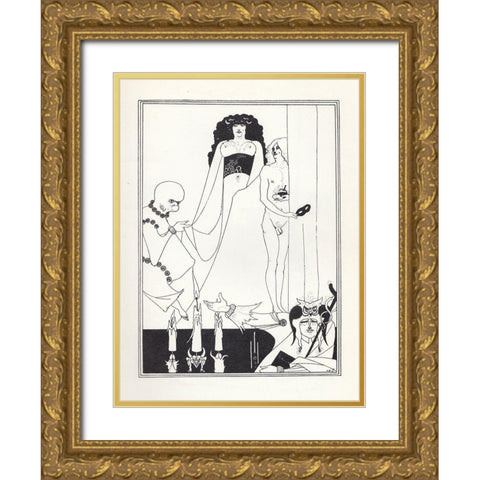 Salome - Enter Herodias Gold Ornate Wood Framed Art Print with Double Matting by Beardsley, Aubrey