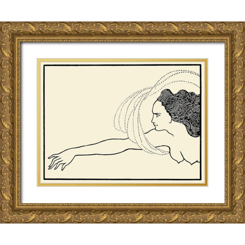 Savoy 1896 Vol.8 - Das Rheingold Flosshilde Gold Ornate Wood Framed Art Print with Double Matting by Beardsley, Aubrey
