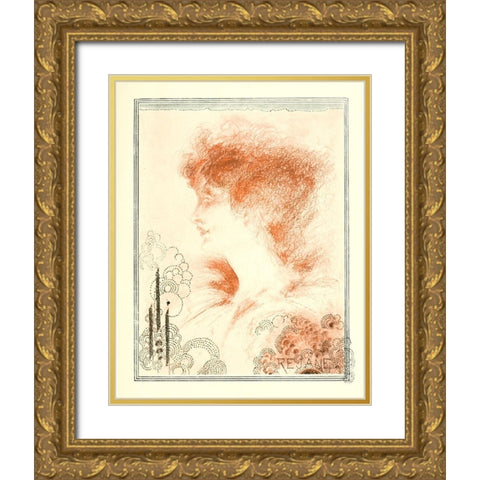 Rejane 1897 Gold Ornate Wood Framed Art Print with Double Matting by Beardsley, Aubrey