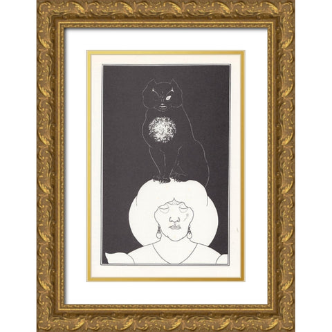 Tales of Mystery 1894 - The Black Cat Gold Ornate Wood Framed Art Print with Double Matting by Beardsley, Aubrey