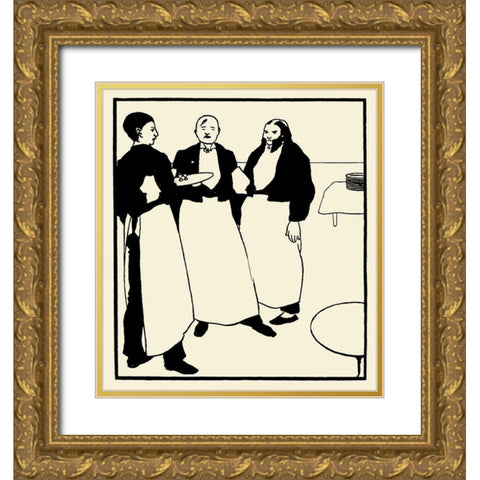 Yellow Book 1894 Vol.2 - Garcons de Cafe Gold Ornate Wood Framed Art Print with Double Matting by Beardsley, Aubrey