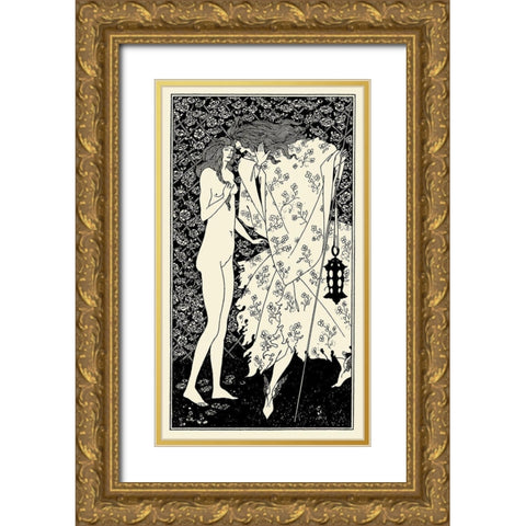 Yellow Book 1895 Vol.4 - Mysterious Rose Garden Gold Ornate Wood Framed Art Print with Double Matting by Beardsley, Aubrey