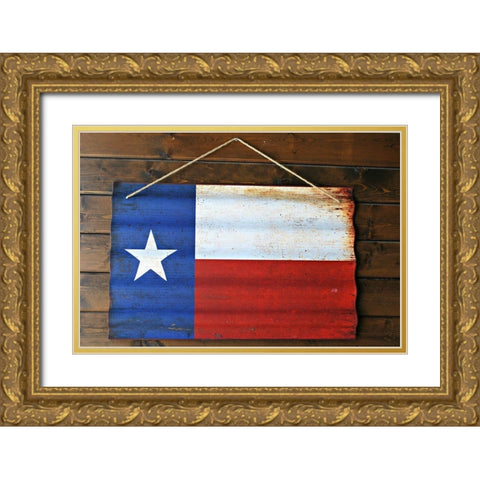 Texas State Flag Gold Ornate Wood Framed Art Print with Double Matting by Texas Picture Archive