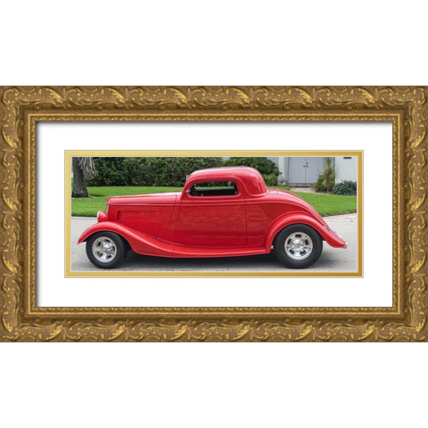 Classic Red Car Gold Ornate Wood Framed Art Print with Double Matting by Vintage Photo Archive