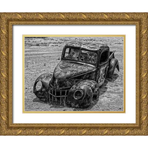 Old Truck in the Desert Gold Ornate Wood Framed Art Print with Double Matting by Vintage Photo Archive