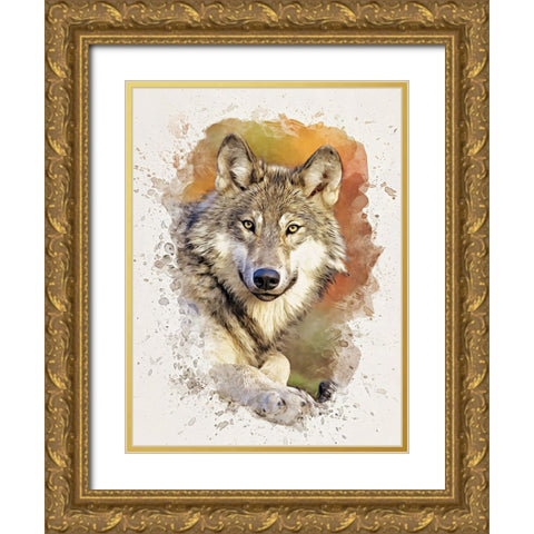 Gray Wolf Gold Ornate Wood Framed Art Print with Double Matting by Alpenglow Workshop