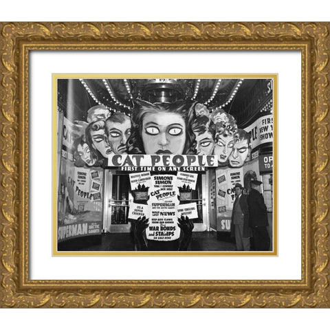 Cat People advertisements at theater entrance Gold Ornate Wood Framed Art Print with Double Matting by Vintage Hollywood Archive