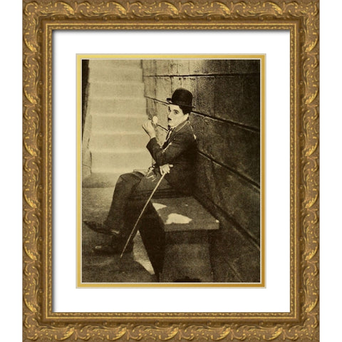 Charlie Chaplin, The New Movie, 1930 Gold Ornate Wood Framed Art Print with Double Matting by Vintage Hollywood Archive
