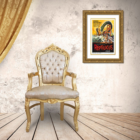 Reptilicus-1961 Gold Ornate Wood Framed Art Print with Double Matting by Vintage Hollywood Archive