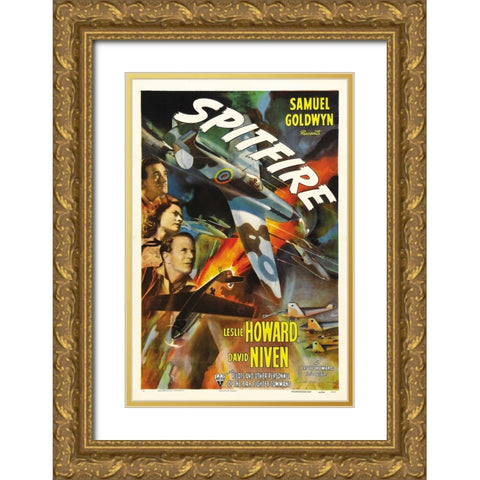 Spitfire Poster-1943 Gold Ornate Wood Framed Art Print with Double Matting by Vintage Hollywood Archive