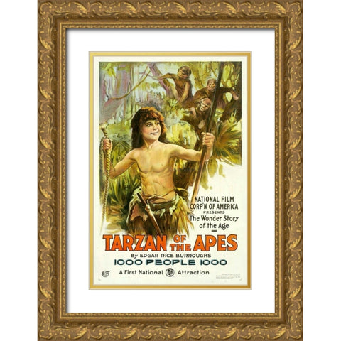 Tarzan of the Apes-1918 Gold Ornate Wood Framed Art Print with Double Matting by Vintage Hollywood Archive