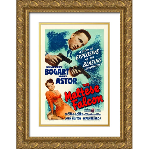 The Maltese Falcon-1941 Gold Ornate Wood Framed Art Print with Double Matting by Vintage Hollywood Archive