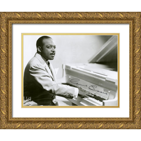 Count Basie-1955 Gold Ornate Wood Framed Art Print with Double Matting by Vintage Music Archive