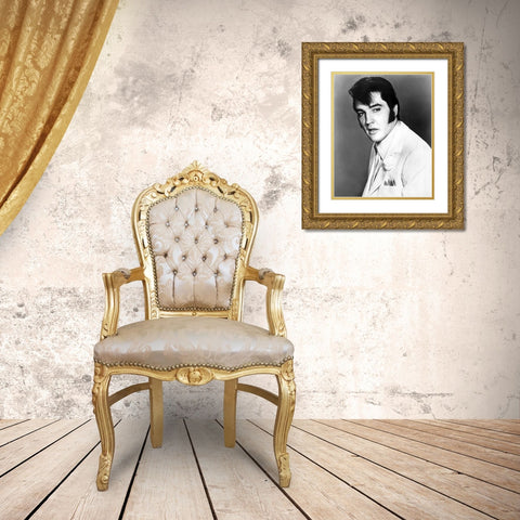 Elvis Presley-1968 Gold Ornate Wood Framed Art Print with Double Matting by Vintage Music Archive