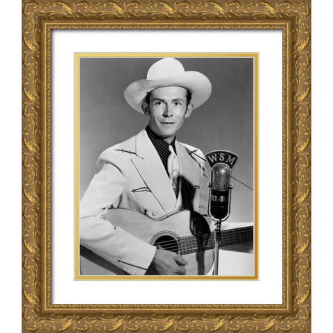 Hank Williams Gold Ornate Wood Framed Art Print with Double Matting by Vintage Music Archive