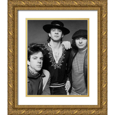 Stevie Ray Vaughn and Double Trouble-1983 Gold Ornate Wood Framed Art Print with Double Matting by Vintage Music Archive