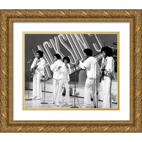 The Jackson 5-1972 Gold Ornate Wood Framed Art Print with Double Matting by Vintage Music Archive