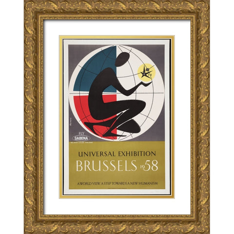 Brussels-1958 Gold Ornate Wood Framed Art Print with Double Matting by Worlds Fair Posters