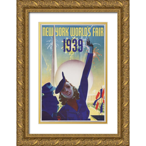New York-1939 Gold Ornate Wood Framed Art Print with Double Matting by Worlds Fair Posters