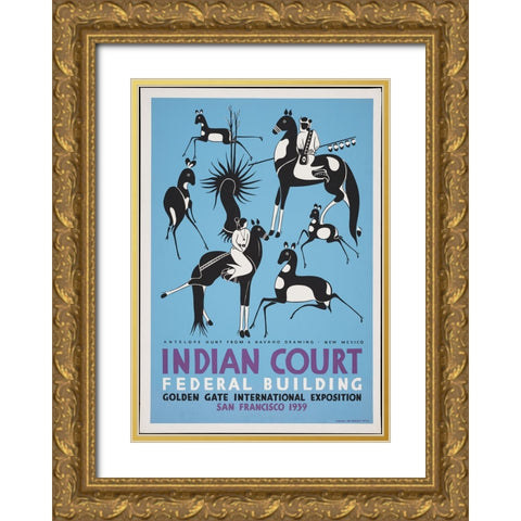 San Francisco-1939-Antelope Hunt Navaho-New Mexico Gold Ornate Wood Framed Art Print with Double Matting by Worlds Fair Posters