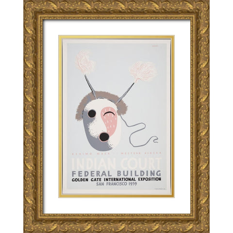 San Francisco-1939-Eskimo Mask Western Alaska Gold Ornate Wood Framed Art Print with Double Matting by Worlds Fair Posters
