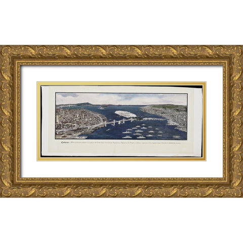 San Francisco-1939-Panorama Bay Bridge Gold Ornate Wood Framed Art Print with Double Matting by Worlds Fair Posters