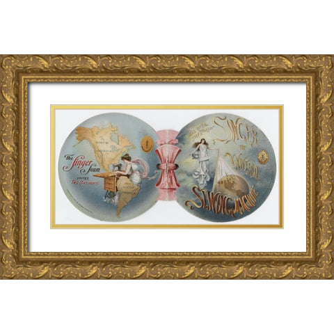 Singer ad 1 Gold Ornate Wood Framed Art Print with Double Matting by Worlds Fair Posters