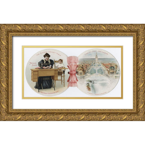 Singer ad 3 Gold Ornate Wood Framed Art Print with Double Matting by Worlds Fair Posters