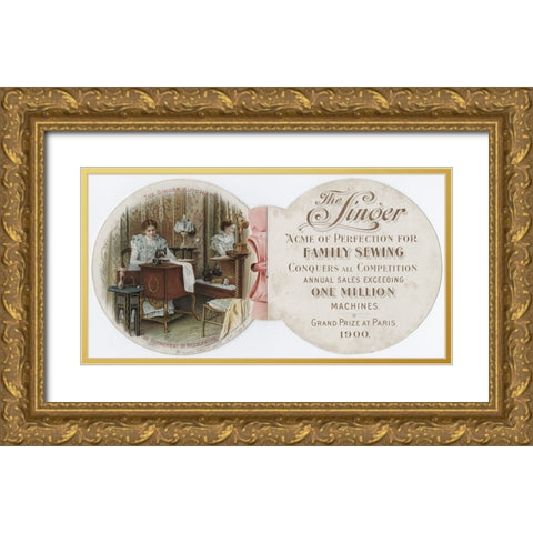Singer ad 6 Gold Ornate Wood Framed Art Print with Double Matting by Worlds Fair Posters