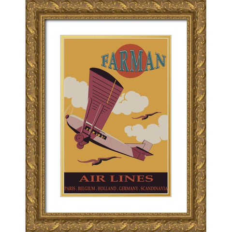 Airplane Travel Gold Ornate Wood Framed Art Print with Double Matting by Vintage Travel Posters