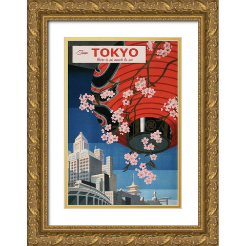 Tokyo Japan Travel Poster Gold Ornate Wood Framed Art Print with Double Matting by Vintage Travel Posters