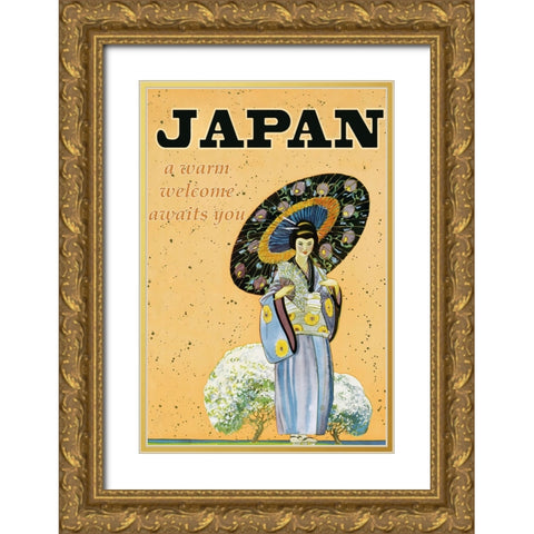 Japanese Geisha Travel Poster Gold Ornate Wood Framed Art Print with Double Matting by Vintage Travel Posters