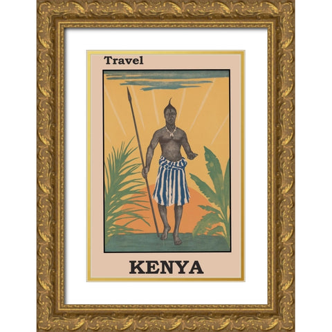 Kenya Africa Travel Poster Gold Ornate Wood Framed Art Print with Double Matting by Vintage Travel Posters