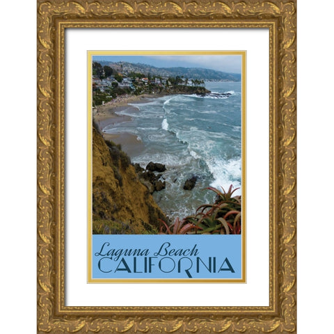 Laguna Beach Travel Poster Gold Ornate Wood Framed Art Print with Double Matting by Vintage Travel Posters