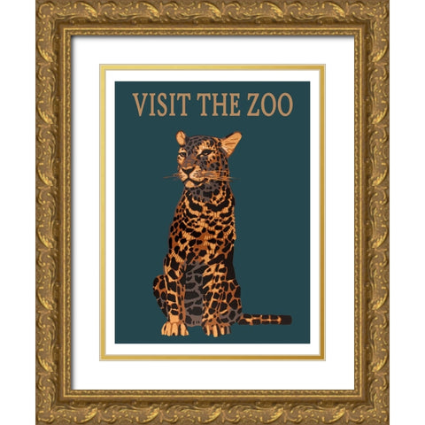 Leopard Zoo Gold Ornate Wood Framed Art Print with Double Matting by Vintage Travel Posters