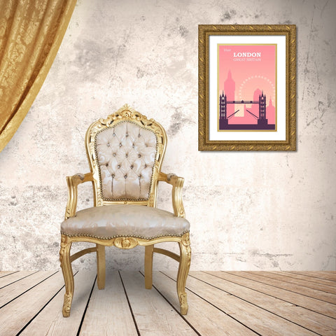 London Travel Poster Gold Ornate Wood Framed Art Print with Double Matting by Vintage Travel Posters