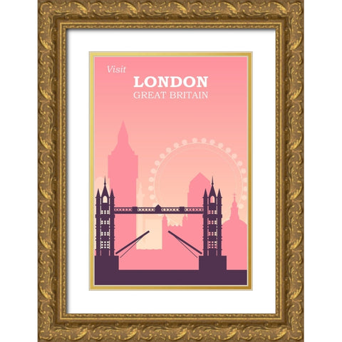 London Travel Poster Gold Ornate Wood Framed Art Print with Double Matting by Vintage Travel Posters