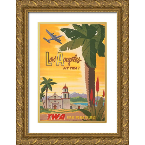 Los Angeles Travel Poster Gold Ornate Wood Framed Art Print with Double Matting by Vintage Travel Posters