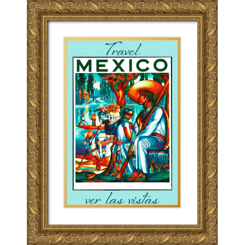Mexico Travel Poster Gold Ornate Wood Framed Art Print with Double Matting by Vintage Travel Posters