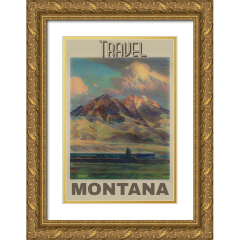 Montana Vintage Poster Gold Ornate Wood Framed Art Print with Double Matting by Vintage Travel Posters