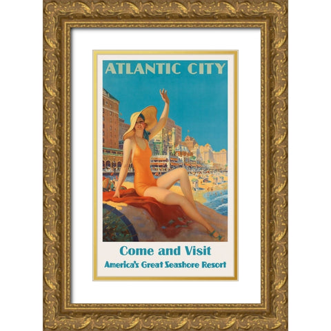 New Jersey Travel Poster Gold Ornate Wood Framed Art Print with Double Matting by Vintage Travel Posters