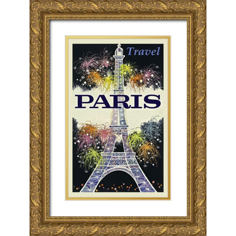 Paris France Travel Poster Gold Ornate Wood Framed Art Print with Double Matting by Vintage Travel Posters