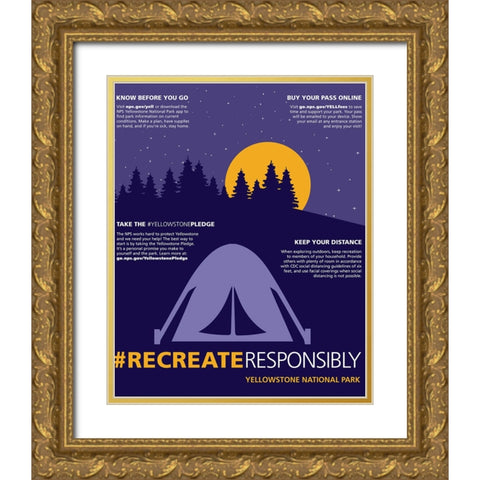 Recreate Responsibly Camping Poster Gold Ornate Wood Framed Art Print with Double Matting by Vintage Travel Posters