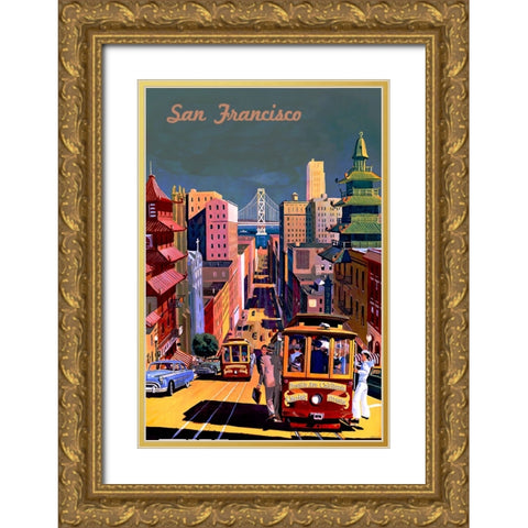 San Francisco Travel Poster Gold Ornate Wood Framed Art Print with Double Matting by Vintage Travel Posters