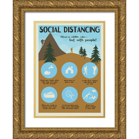 Social Distancing Poster Gold Ornate Wood Framed Art Print with Double Matting by Vintage Travel Posters