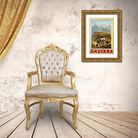 Switzerland Travel Poster Gruyere Gold Ornate Wood Framed Art Print with Double Matting by Vintage Travel Posters