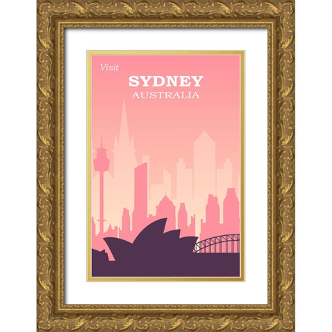 Sydney Travel Poster Gold Ornate Wood Framed Art Print with Double Matting by Vintage Travel Posters