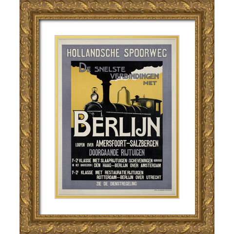 Train Travel Vintage Poster Gold Ornate Wood Framed Art Print with Double Matting by Vintage Travel Posters