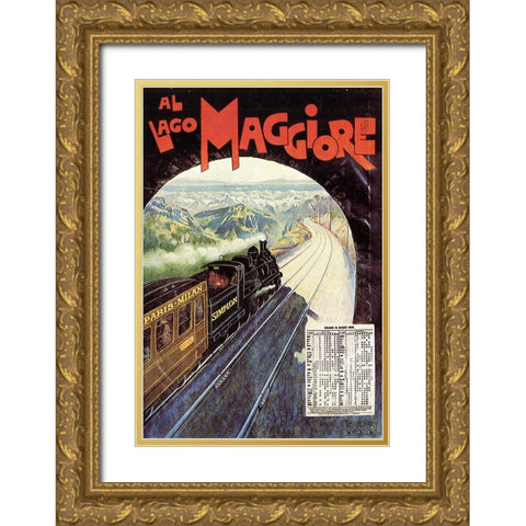Train Travel Vintage Poster Gold Ornate Wood Framed Art Print with Double Matting by Vintage Travel Posters